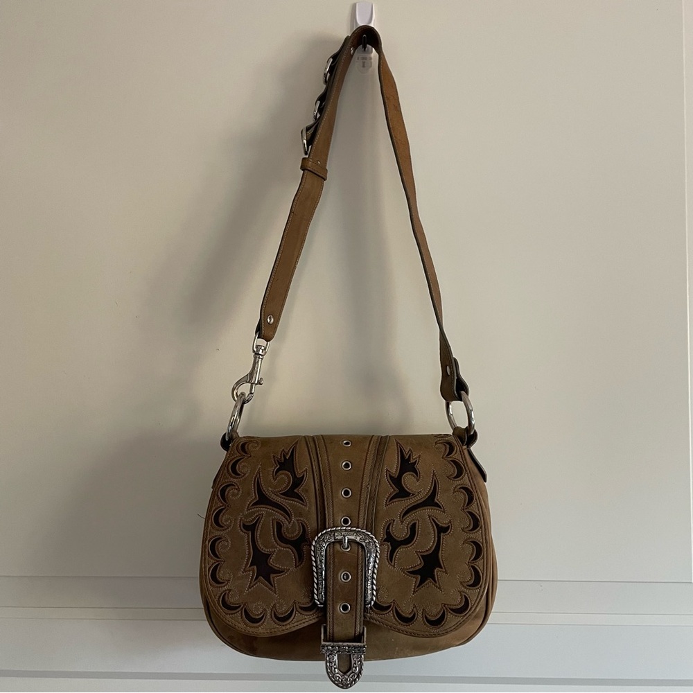 Ariat genuine tooled leather saddle bag silver hardware Bin13